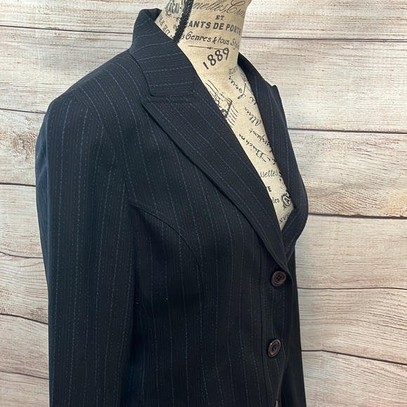 Lafayette 148 Blazer Lightweight Wool Pinstripe Black Size 8 - Picture 3 of 11